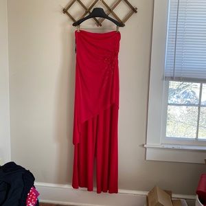 Beautiful formal red strapless pantsuit